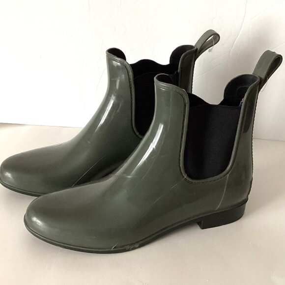 London Fog Women's Size 9 Ankle Chelsea Rain Boots Army Green Wellies - Picture 1 of 10